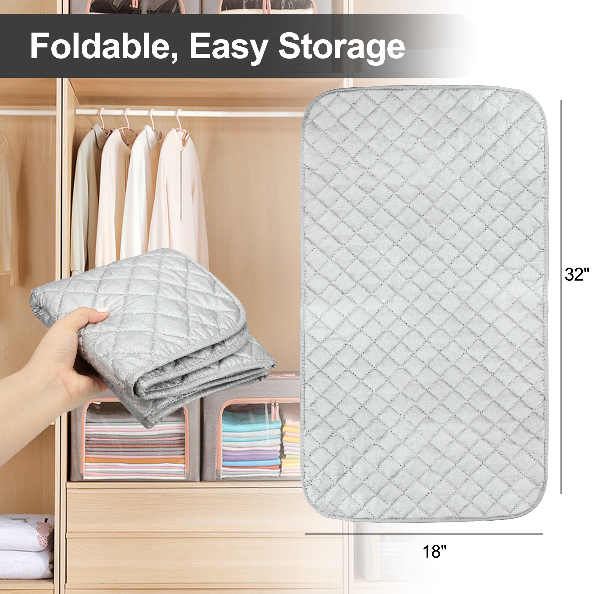TSV 32x18 Foldable Ironing Blanket, Magnetic Ironing Mat Heat Resistant  Laundry Pad